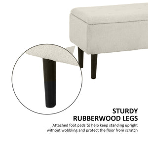 Banc de rangement moderne avec revêtement en laine d'agneau, blanc crème
