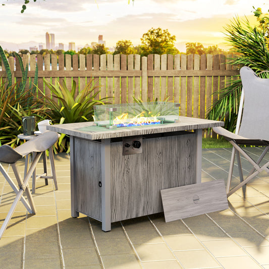 Outsunny 50,000 BTU Gas Fire Pit Table with Lid and Glass Screen, Grey