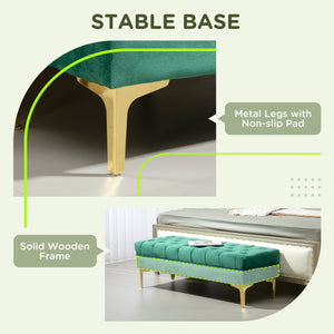 Banc de lit rembourré avec capitonnage à boutons, vert foncé