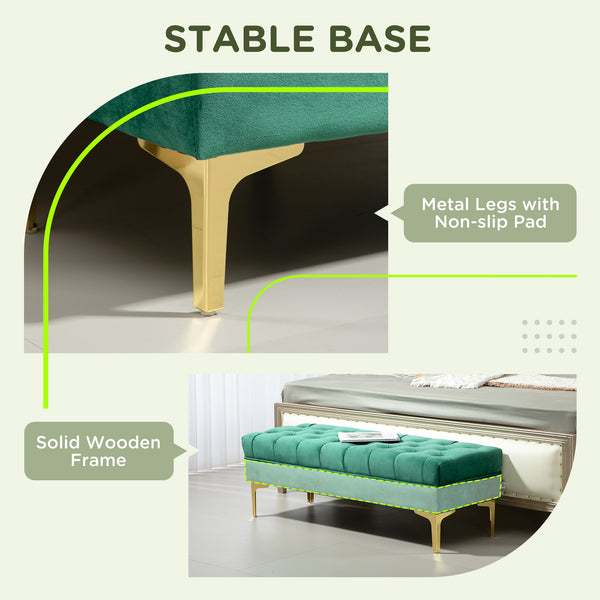 Banc de lit rembourré avec capitonnage à boutons, vert foncé