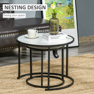 Lot de 2 tables rondes gigognes, blanc et noir