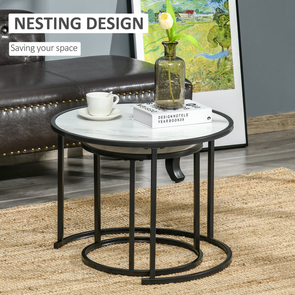 Lot de 2 tables rondes gigognes, blanc et noir