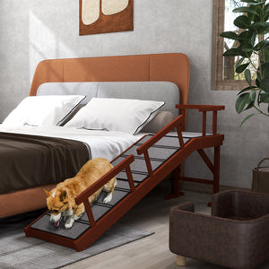 Wooden access ramp with non-slip mat and removable safety barriers