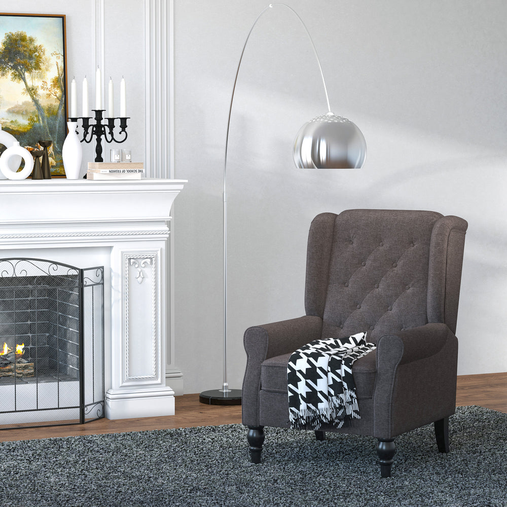 Fauteuil d'appoint capitonné à boutons avec pieds en bois, marron