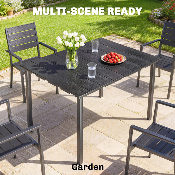 4-person garden table with HDPE top and metal frame,