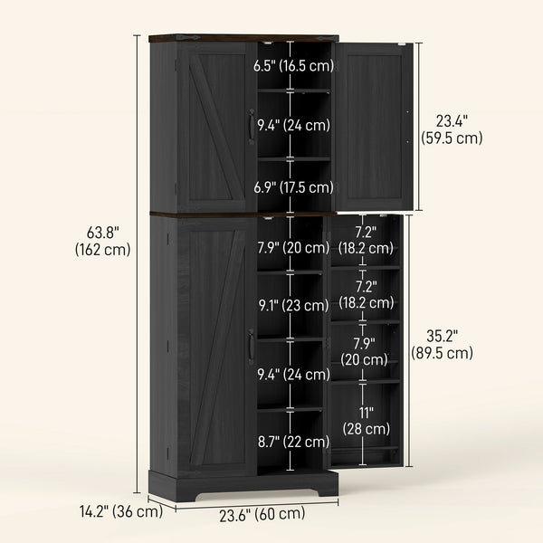 Armoire de cuisine avec étagères à épices et étagères réglables, finition bois noir.