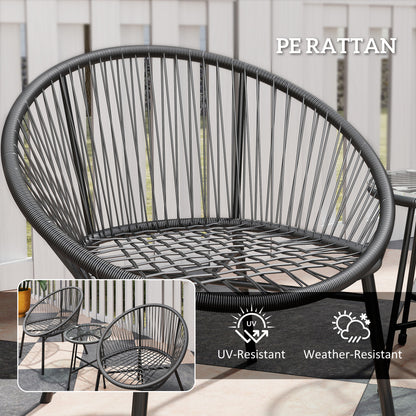 Outsunny 3 Piece Wicker Patio Furniture Set with Soft Cushions, Tempered Glass Top, Garden Bistro Set, Black