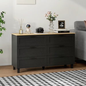 47" Wide Chest of Drawers, Modern Dresser with 6 Drawers and Wood Legs for Bedroom, Living Room, Entryway, Black