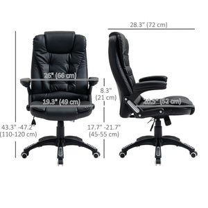Fauteuil de bureau en cuir synthétique, inclinable, avec roulettes pivotantes, accoudoirs, hauteur réglable, dossier haut, noir