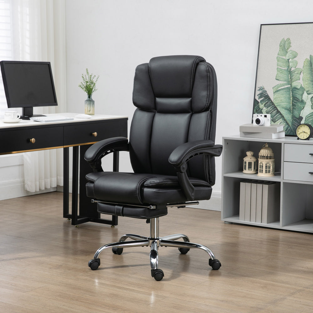 Fauteuil de bureau massant inclinable avec vibration à 6 points, repose-pieds et dossier haut, noir