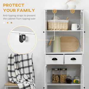Meuble de rangement de 61 pouces avec portes en verre, blanc