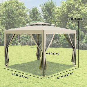 10' x 10' Canopy Tent, Party Tent with Mesh Netting and Double Tier Roof for Backyard, Garden, Patio, Outdoor, Beige