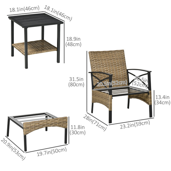 Ensemble de mobilier de jardin 5 pièces en rotin PE, kaki