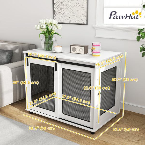 Meuble cage de 39 pouces avec porte coulissante de style grange, blanc