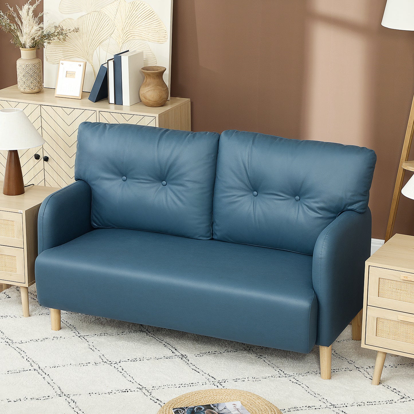 HOMCOM 58" 2-seater sofa, modern 2-seater sofa, upholstered, solid wood frame, navy blue