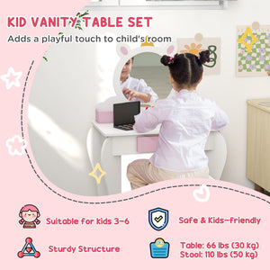 Unicorn Dressing Table with Stool, Mirror, Drawer and Storage Boxes, White
