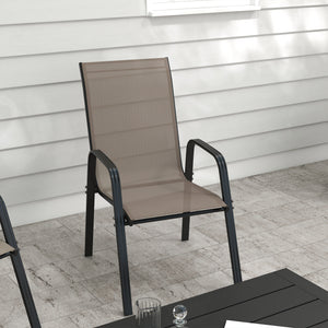 Lot de 4 chaises de salle à manger d'extérieur, robustes et empilables, avec accoudoirs, pour balcon et jardin, gris