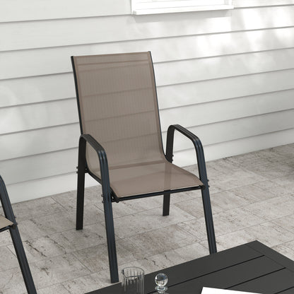 Outsunny Set of 4 Outdoor Dining Chairs, Sturdy Stackable Patio Chairs with Armrests for Balcony Garden, Grey