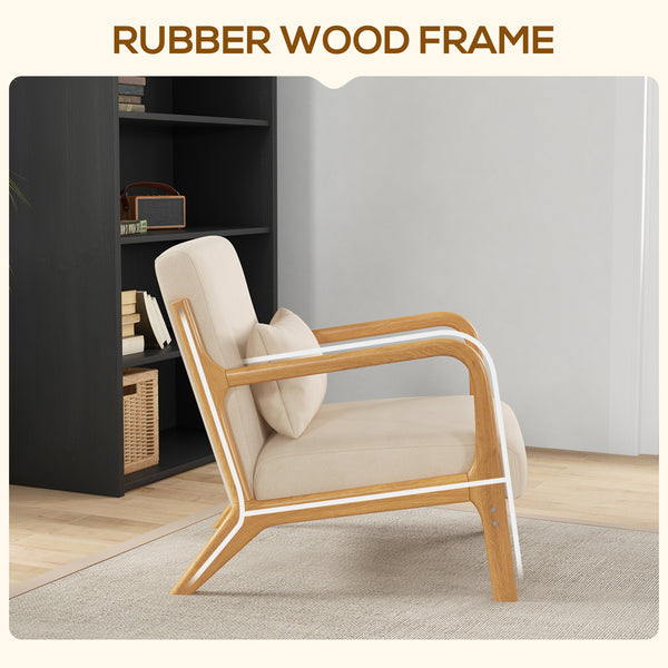 Fauteuil lounge en tissu avec pieds en bois et rembourrage épais, beige