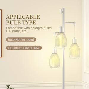 Lampadaire industriel avec 3 abat-jour suspendus, argent