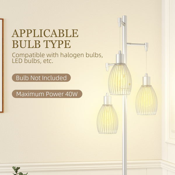 Lampadaire industriel avec 3 abat-jour suspendus, argent