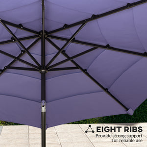 Parasol de 10,7 pieds avec manivelle, inclinaison par bouton-poussoir et aérations, violet