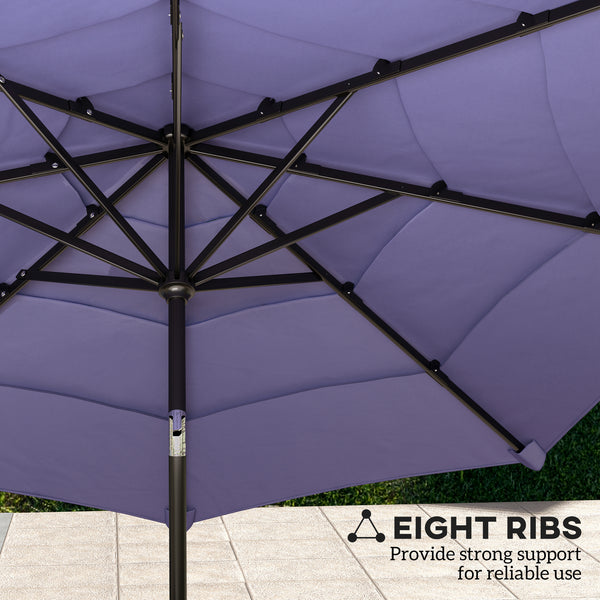 Parasol de 10,7 pieds avec manivelle, inclinaison par bouton-poussoir et aérations, violet