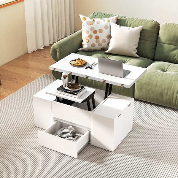 Table basse extensible 3 en 1 avec 4 tabourets - Blanc