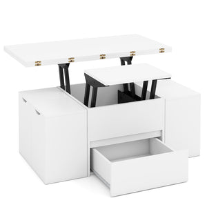 Table basse extensible 3 en 1 avec 4 tabourets - Blanc