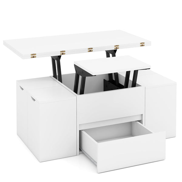 Table basse extensible 3 en 1 avec 4 tabourets - Blanc