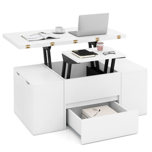 Table basse extensible 3 en 1 avec 4 tabourets - Blanc