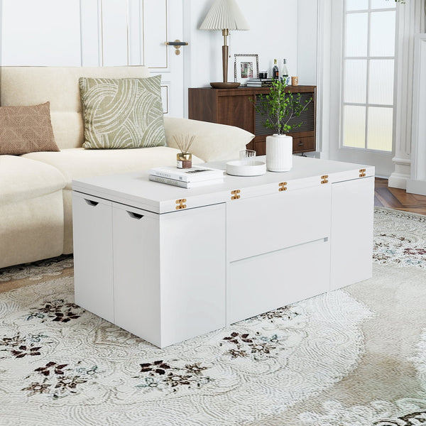 Table basse extensible 3 en 1 avec 4 tabourets - Blanc