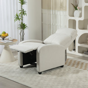 Fauteuil inclinable manuel en tissu inclinable simple avec assise rembourrée pour salon, blanc crème