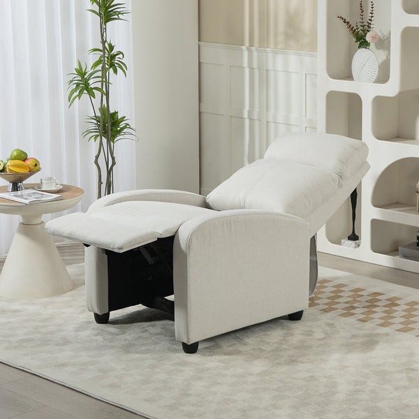 Fauteuil inclinable manuel en tissu inclinable simple avec assise rembourrée pour salon, blanc crème