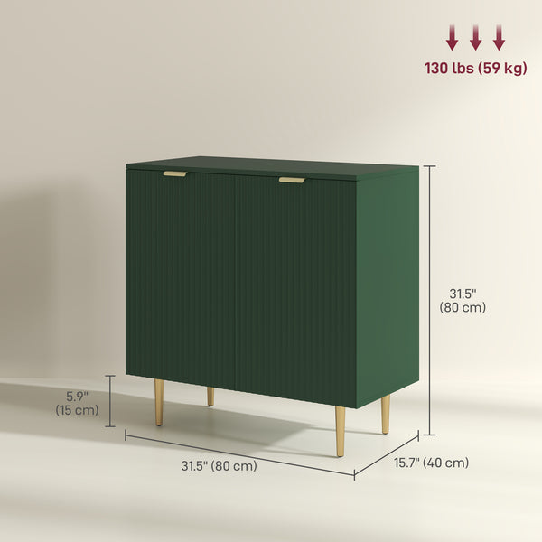 Meuble de rangement de cuisine moderne avec étagères réglables et pieds en métal, vert
