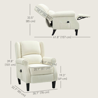 Fauteuil inclinable à dossier relevable avec massage par vibrations, repose-pieds extensible, télécommande, couleur crème