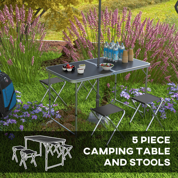 Table de pique-nique pliante avec chaises de camping, Noir.
