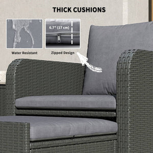 Ensemble de meubles 5 pièces en rotin avec table basse à deux niveaux et poufs, gris