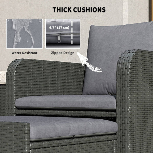 Ensemble de meubles 5 pièces en rotin avec table basse à deux niveaux et poufs, gris