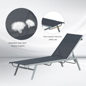 Chaise longue d'extérieur avec dossier 5 positions, noire