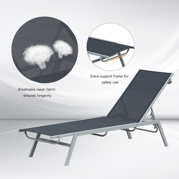Chaise longue d'extérieur avec dossier 5 positions, noire