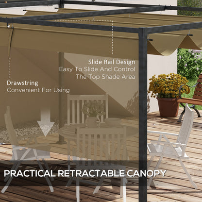 Pergola de patio 10' x 7' avec auvent rétractable, abri solaire extérieur, ombre de jardin, kaki