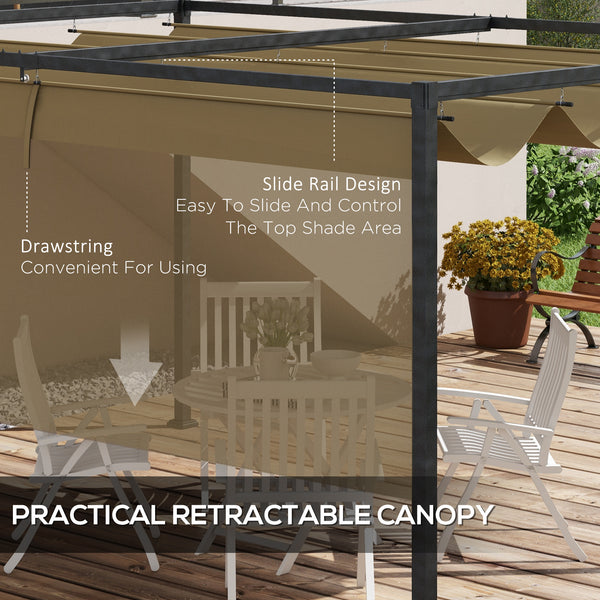 Pergola de patio 10' x 7' avec auvent rétractable, abri solaire extérieur, ombre de jardin, kaki