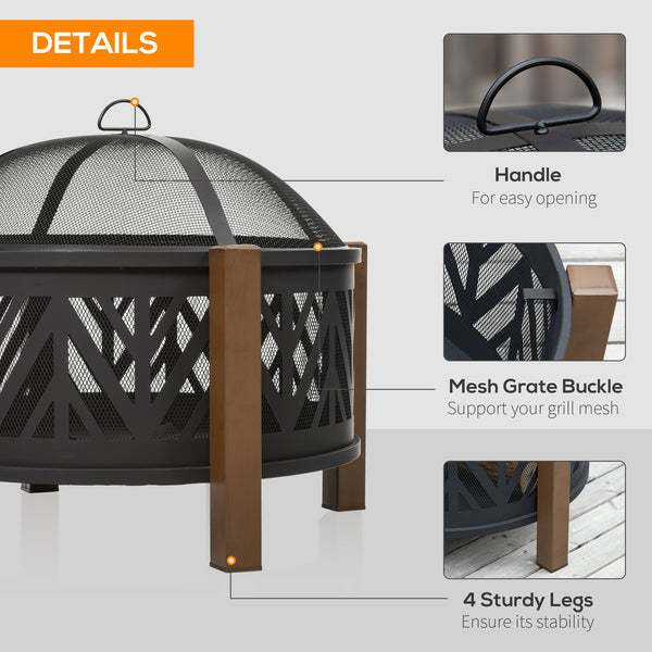 Brasero d'extérieur 31", 2 en 1, avec couvercle, barbecue et tisonnier, pour jardin et camping, noir
