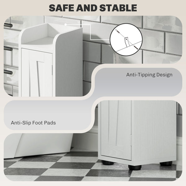Meuble de salle de bain étroit  avec portes de grange, tiroir et étagères réglables, aspect bois blanc