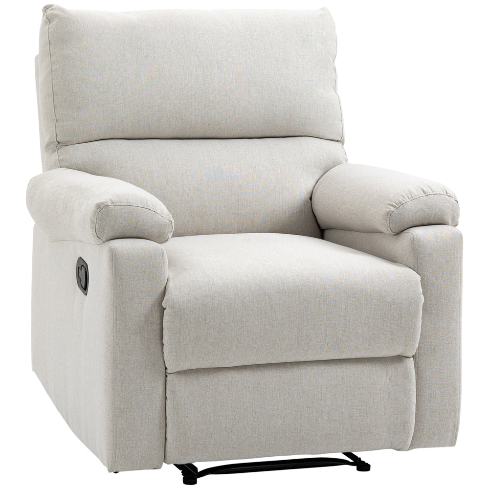 Fauteuil inclinable manuel avec repose-pieds et assise rembourrée, blanc crème