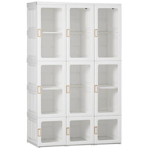 Placard pliable et portable avec rangements cubiques, barres de suspension et portes magnétiques, blanc