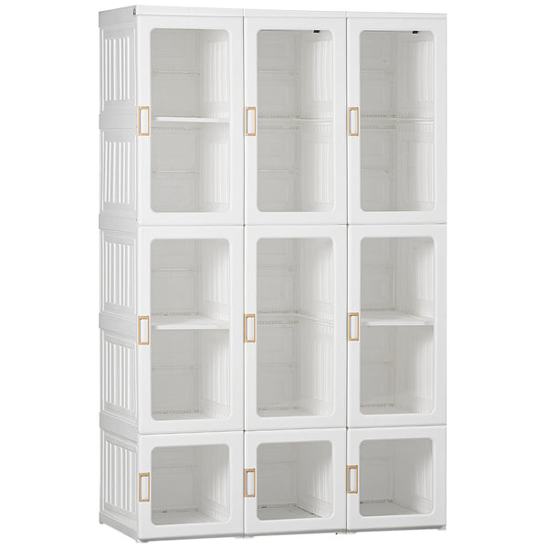 Placard pliable et portable avec rangements cubiques, barres de suspension et portes magnétiques, blanc