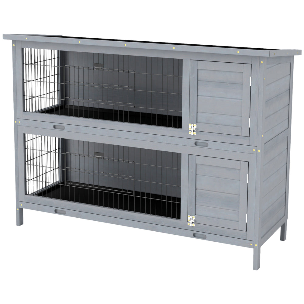 Clapier en bois à 2 niveaux pour lapins, gris