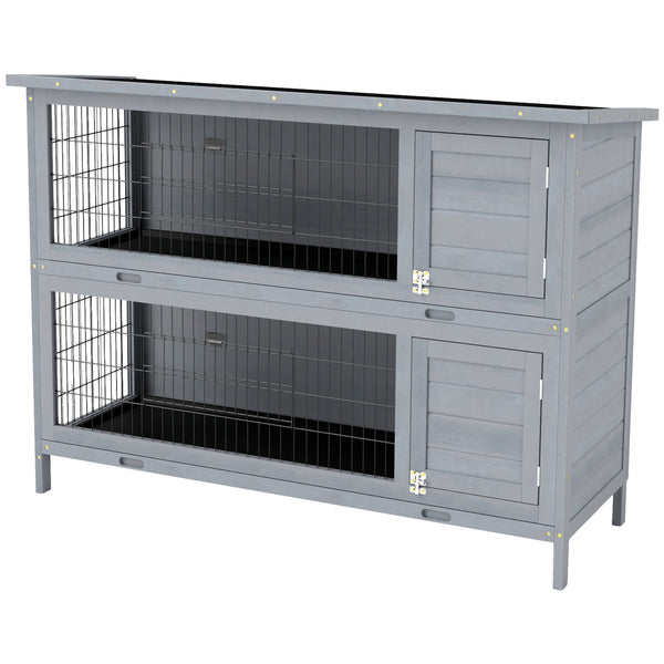 2-Tier Wooden Rabbit Hutch, Grey